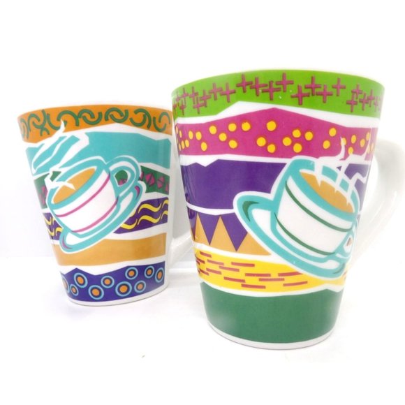 Unbranded Other - Ceramic Coffee Tea Cups Fiesta Print set of 2 NEW